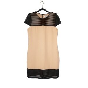 Belle Badgley Mischka Blush Textured Black Mesh Sheath Cap Sleeve Dress 10